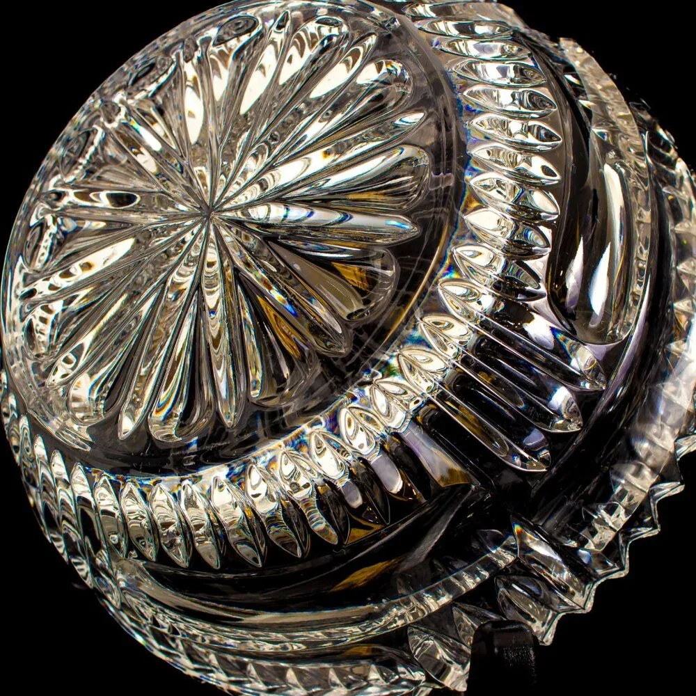 Vintage Bohemian Crystal Lidded Box Hand-Cut Design Clear Decorative Glass